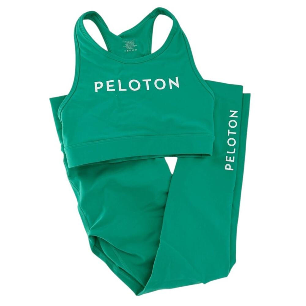 PELOTON Workout Set Size S Green Sports Bra + Leggings Stretch Athletic - Picture 2 of 8